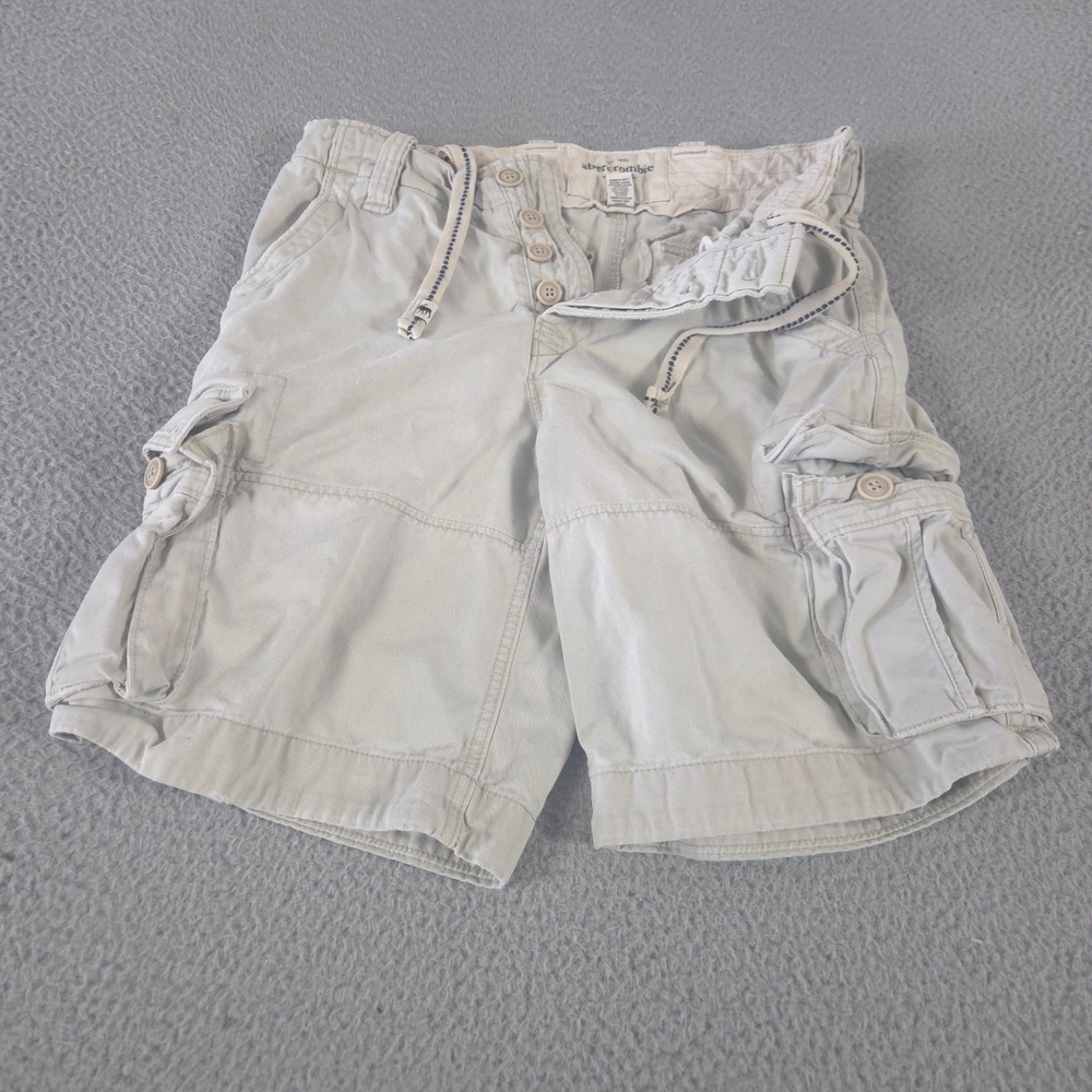VINTAGE Abercrombie Shorts Boy 14 Cargo Cotton Drawstring Utility Button Fly 90s